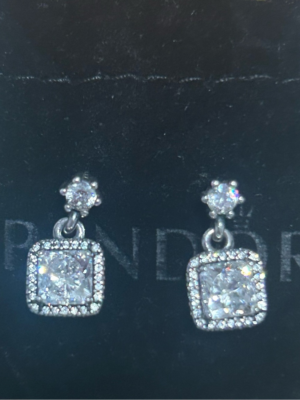 PANDORA Retired Timeless Elegance Drop Earrings 290593CZ Sterling Silver